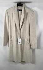 Zara Women's Beige Oatmeal Soft Feel Notched Lapel Longline Coat NWT Size L picture