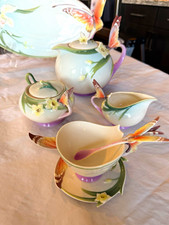Franz Porcelain Ceramic Tea Set Floral w/ 3D Butterfly Multicolor Glossy picture