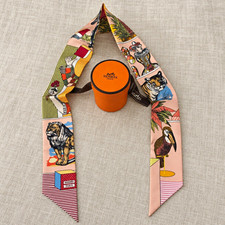 Hermes Sous le Charme d’Orphee Twilly Silk Scarf Pink Tiger Box NWT picture