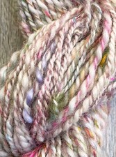 Handspun Art Yarn Pastel Pink Rainbow Wool Silk Thick & Thin 2 Ply Saori Weaving picture