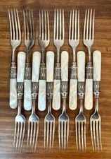 Set of 12 Antique Vintage Sterling & MOP Mother of Pearl Handled FORKS picture