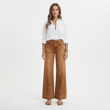 Women's High Waist Wide Leg Jeans Camel Brown Stretch Denim Pants picture