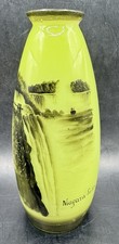 Antique Niagara Falls Hand Painted Reverse Painted Green Glass Vase 9” Souvenir picture