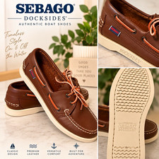 Sebago Docksides Brown Leather Boat Shoes Lace-Up Rubber Sole US 9.5 M picture