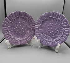 Vtg Barbara Eigan Set Of 2 Studio Pottery Small Lavender Flower Plates Made USA picture
