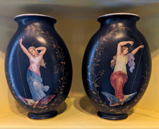 Stunning Pair Antique 19th C French Hand Painted Opaline Signed Baccarat Vases picture