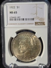 1922 P Peace Dollar NGC MS65 High Grade FOR A Peace Dollar Lt Toning starting picture