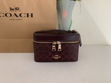 NWT Coach CW728 Cosmetic Case In Signature Canvas & Leather Black Currant picture
