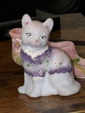 Fenton Cat - Burmese Satin- Purple Floral-Signed by K.S Burdette picture