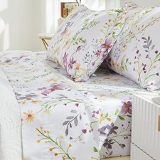 FREE DELIVERY | Brandream Floral Bed Sheet 4 Piece Set - Lavender Wildflower picture