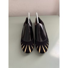 Alaia Paris Designer Suede Back Yellow Striped Ballet Flats Size 37 Never Worn picture