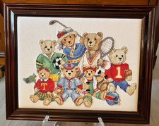 DIMENSIONS SPORTS BEARS Counted Cross Stitch RARE/VINTAGE Framed 12x15 picture