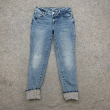 Maurices Jeans Women’s M Mid-Rise Blue Wash Plaid Cuff Stretch Denim picture