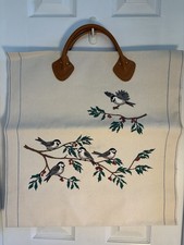 Rare VTG LL Bean Canvas Log Firewood Carrier Black-capped Chickadees Holly USA picture