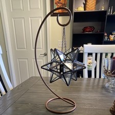 Vintage Moravian Star Glass Lantern Hanging Tealight Candle Holder Stand picture