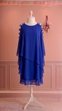 VEDAT Royal Blue Chiffon Evening Dress Size 46 US 16 Rhinestone Cold Shoulder Tu picture