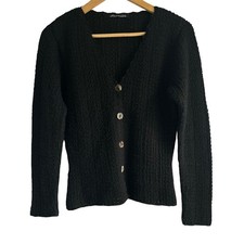 Caamaño Women’s Size Small 100% Alpaca Black Scalloped Neck Cardigan Sweater picture