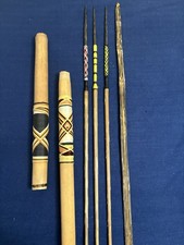 Vintage Primitive Bow And 3 Arrows Hand Craved Bamboo Wrapped Folk Art In Case picture