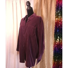 Vintage 90's Deep Purple 100% Cotton Velvet Button Up Elizabeth Liz Claiborne picture
