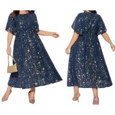 BloomChic Starry Night Maxi Dress Size 28 Pockets Cosmic Galaxy Lunar Whimsigoth picture