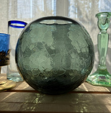 Vintage Blenko 7115 charcoal crackle glass vase picture