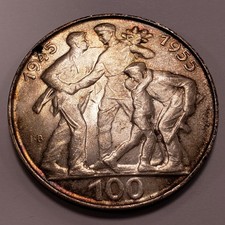 1955 Czechoslovakia 100 Korun .6945 oz ASW BU Toned - SKU-Q4301 picture