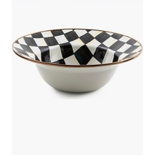 MacKenzie-Childs Courtly Check Enamel Serving Bowl Black White Checkerboard picture