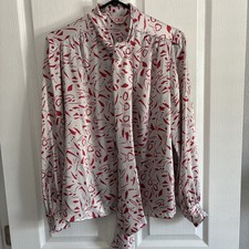 VTG. C.E.O. IVORY 100% POLYESTER  BUTTON-DOWN  SHEER LONG SLEEVE BLOUSE SIZE 10 picture