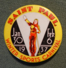 VINTAGE 1937 St. Paul, Minnesota Winter Sports Carnival Button Jan 30 - Feb 6th picture