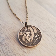 Vintage Italy Honeybee Coin Necklace, Beekeeper Gift, Antique 10 Centesimi Coin picture
