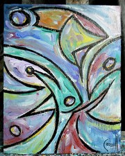  JUST DONT STARE abstract NEW original 8x10 wood WOW oil painting signed Crowell picture