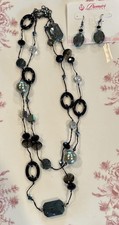 Premier Designs Emerald Isle Necklace Earrings Set 48” Hematite Plated picture