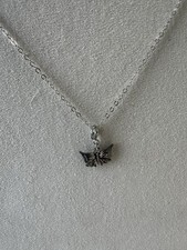 Butterfly Charm Necklace Silver Tone Chain Gothic Y2K Minimalist Pendant picture