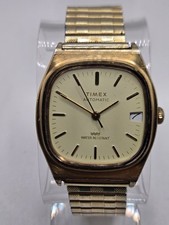Vintage 1983 Timex E-Line Automatic Watch Gold Tone, 34mm with Expansion Band picture