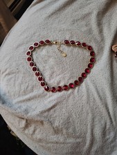 J.Crew Ruby Red Crystal Rivoli Statement Necklace Gold Tone picture