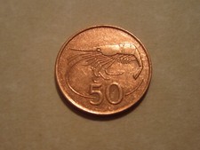 198*  Iceland Coin  50 Aurar  SHRIMP   animal coin cleaned coins but nice  picture
