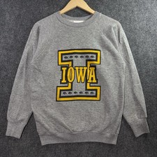 VTG 80s University Of Iowa Crewneck Sweatshirt Women’s M Gray Hawkeyes RAYON picture