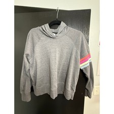 SUNDRY Women’s Size 1 Gray Hoodie Rainbow Stripe Sleeve Pullover Made in USA picture