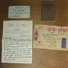 Alfred Wallenstein Lot - Autographed NY Philharmonic ID card, Tour Book. Letter picture