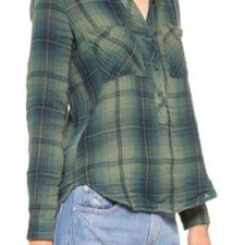Bella Dahl green and blue plaid long sleeve top picture