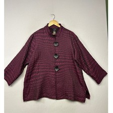 Art To Wear Ali Miles Womens 1X Purple Textured Button Front Mock Neck Jacket picture