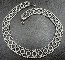 VTG Kramer of NY Rhinestone Circles Choker Necklace Signed Silver Tone 15” READ picture