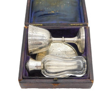 Victorian Boxed Sterling Silver Travelling Communion Set Antique 1876 London picture
