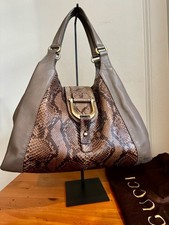 Gucci leather soft stirrup Grey, Python Skin Trim Shoulder Bag picture