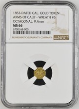 1853 California Fractional Gold, Arms of Calif - #5 / NGC MS66 GEM BU / HR6 picture