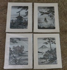 Set of 4 Japanese Silkscreen picture