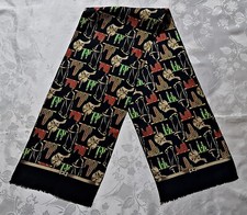 GENTS SCARF VINTAGE AUTHENTIC EQUESTRIAN ART HORSE HARNESES BLUE SILK LONG MENS picture