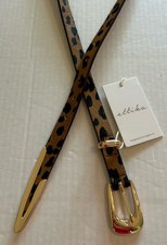 NWT Bloomingdale’s Ettika Cheetah Print Leather Skinny Belt Gold Buckle Sz Large picture