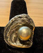 Vintage James Avery Oyster w/Tahitian Gray Pearl, Size 8.5 picture