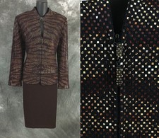 BEAUTIFUL St John evening knit brown multi embellished skirt suit size 12 picture